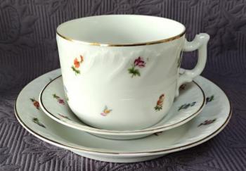 Šálek s podšálkem + dezertní talířek, zn. Slavkov  Šálek s podšálkem + dezertní talířek, zn. Slavkov